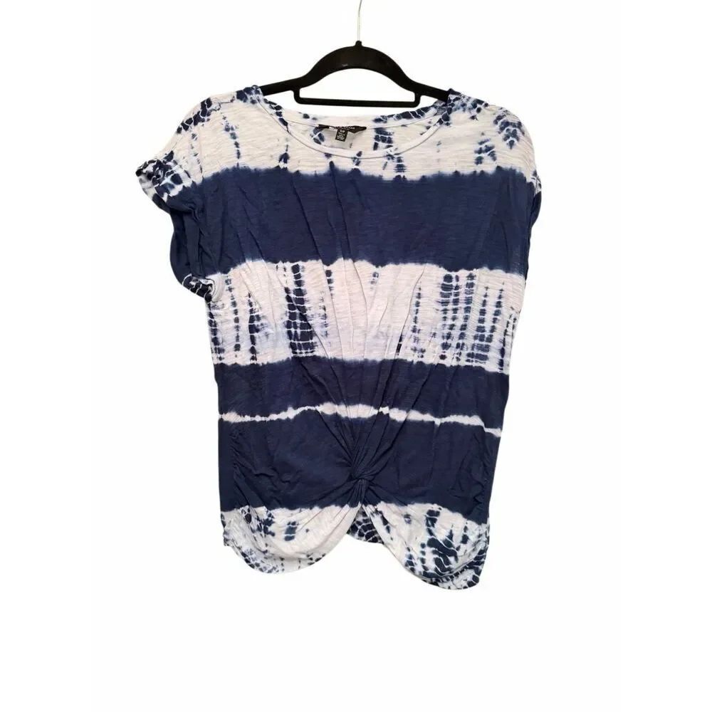 Lucky Brand Navy and White Tie Dye T-Shirt with Front Twist- Size S